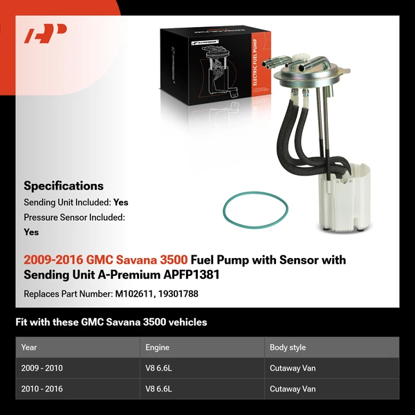 2009-2016 GMC Savana 3500 Fuel Pump with Sensor with Sending Unit A-Premium APFP1381