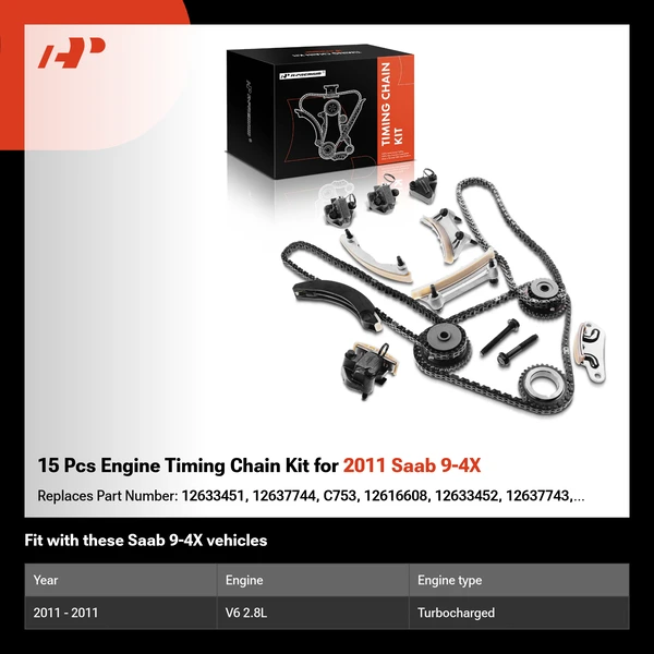 15 Pcs Engine Timing Chain Kit for 2011 Saab 9-4X
