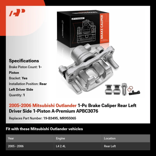 2005-2006 Mitsubishi Outlander 1-Pc Brake Caliper Rear Left Driver Side 1-Piston A-Premium APBC3076