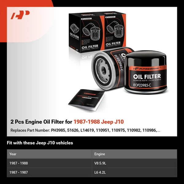 2 Pcs Engine Oil Filter for 1987-1988 Jeep J10