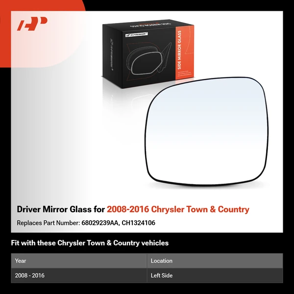 Driver Mirror Glass for 2008-2016 Chrysler Town & Country