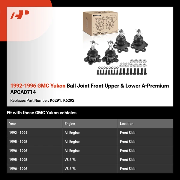 1992-1996 GMC Yukon Ball Joint Front Upper & Lower A-Premium APCA0714