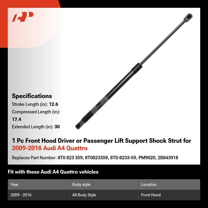 1 Pc Front Hood Driver or Passenger Lift Support Shock Strut for 2009-2016 Audi A4 Quattro