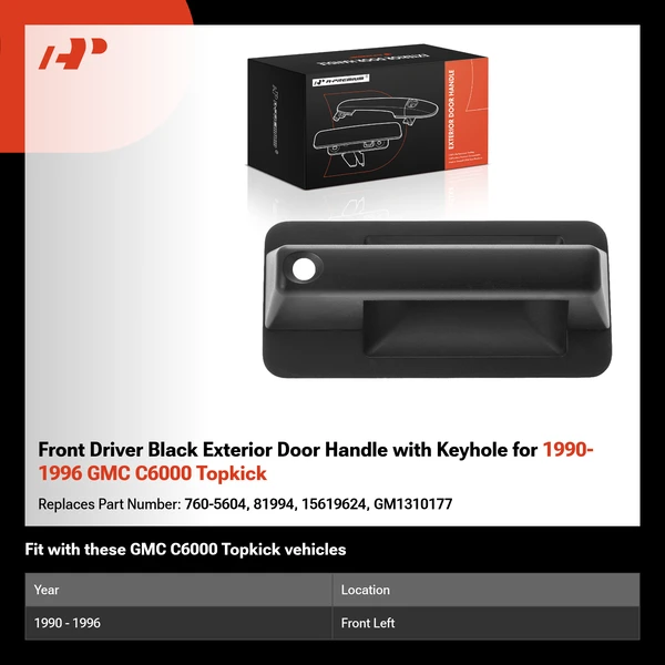 Front Driver Black Exterior Door Handle with Keyhole for 1990-1996 GMC C6000 Topkick