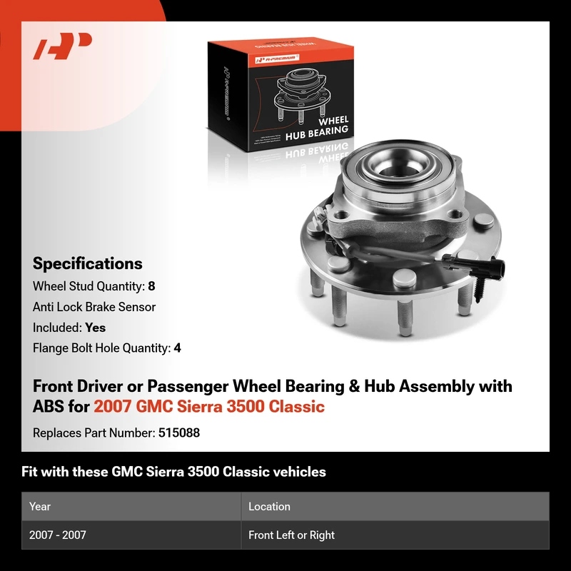 Front Driver or Passenger Wheel Bearing & Hub Assembly with ABS for 2007 GMC Sierra 3500 Classic