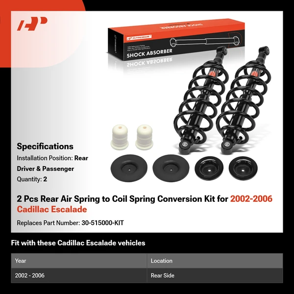 2 Pcs Rear Air Spring to Coil Spring Conversion Kit for 2002-2006 Cadillac Escalade