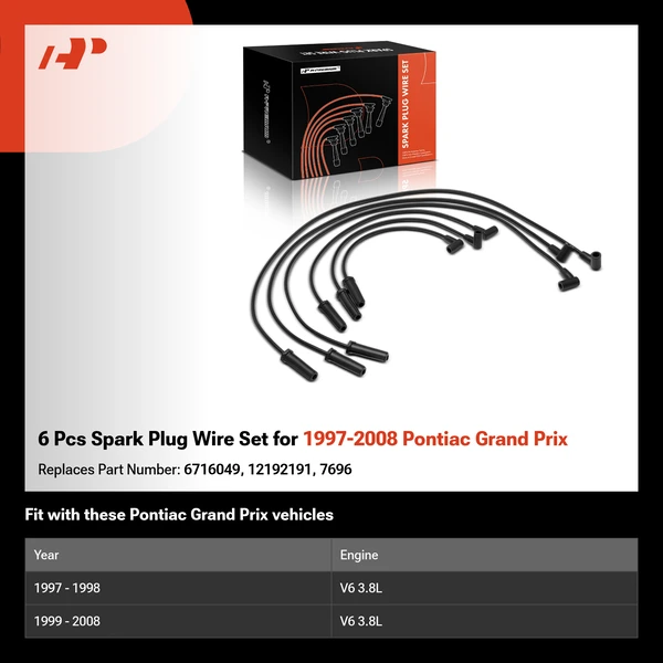 6 Pcs Spark Plug Wire Set for 1997-2008 Pontiac Grand Prix