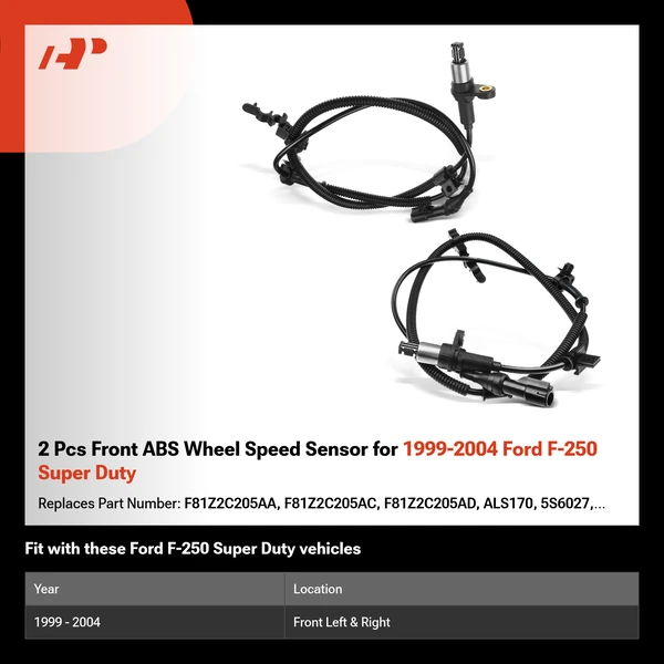 2 Pcs Front ABS Wheel Speed Sensor for 1999-2004 Ford F-250 Super Duty