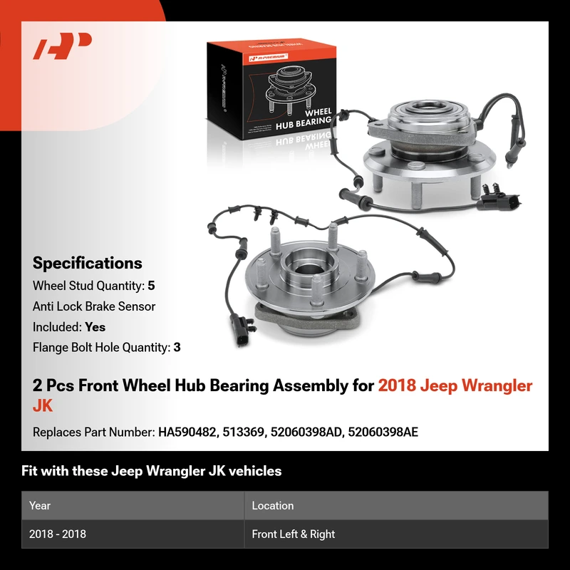 2 Pcs Front Wheel Hub Bearing Assembly for 2018 Jeep Wrangler JK