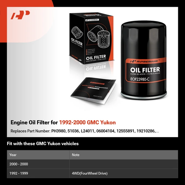 Engine Oil Filter for 1992-2000 GMC Yukon