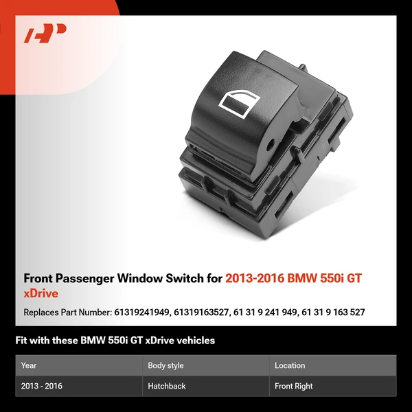 Front Passenger Window Switch for 2013-2016 BMW 550i GT xDrive