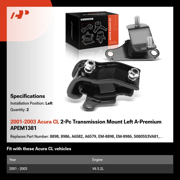 2001-2003 Acura CL 2-Pc Transmission Mount Left A-Premium APEM1381
