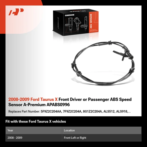 2008-2009 Ford Taurus X Front Driver or Passenger ABS Speed Sensor A-Premium APABS0996