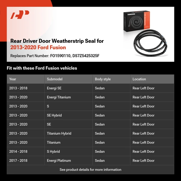 Rear Driver Door Weatherstrip Seal for 2013-2020 Ford Fusion