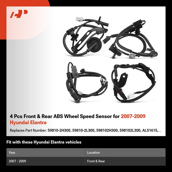 4 Pcs Front & Rear ABS Wheel Speed Sensor for 2007-2009 Hyundai Elantra