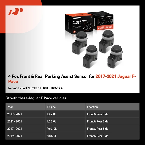 4 Pcs Front & Rear Parking Assist Sensor for 2017-2021 Jaguar F-Pace