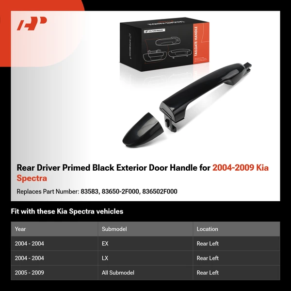 Rear Driver Primed Black Exterior Door Handle for 2004-2009 Kia Spectra