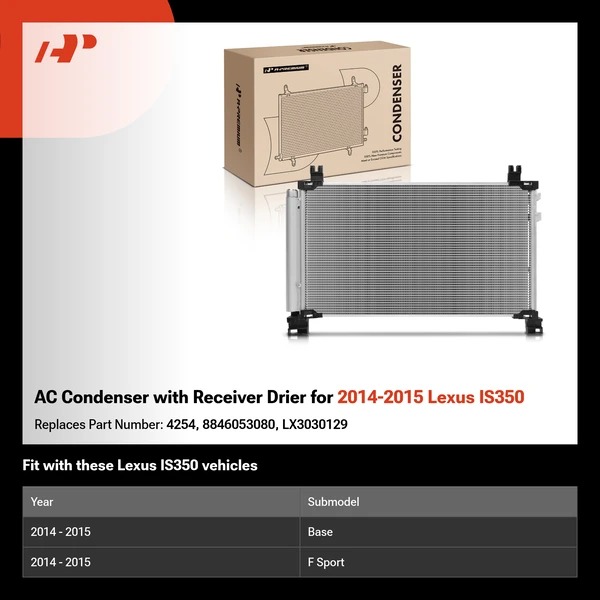 AC Condenser with Receiver Drier for 2014-2015 Lexus IS350