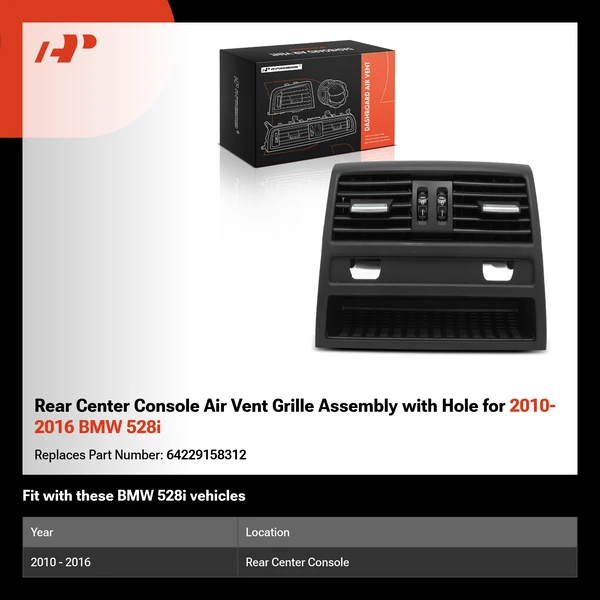 Rear Center Console Air Vent Grille Assembly with Hole for 2010-2016 BMW 528i