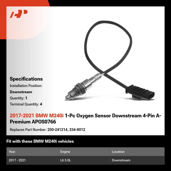 2017-2021 BMW M240i 1-Pc Oxygen Sensor Downstream 4-Pin A-Premium APOS0766