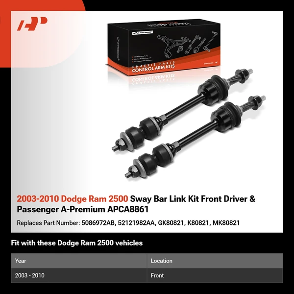 2003-2010 Dodge Ram 2500 Sway Bar Link Kit Front Driver & Passenger A-Premium APCA8861