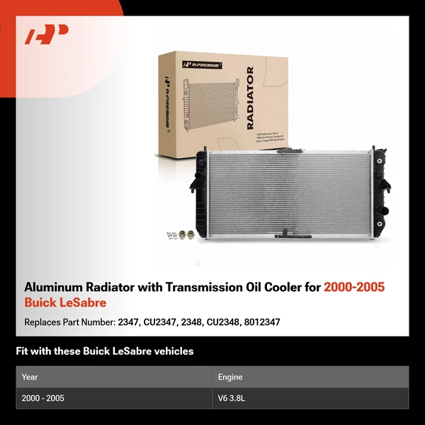 Aluminum Radiator with Transmission Oil Cooler for 2000-2005 Buick LeSabre