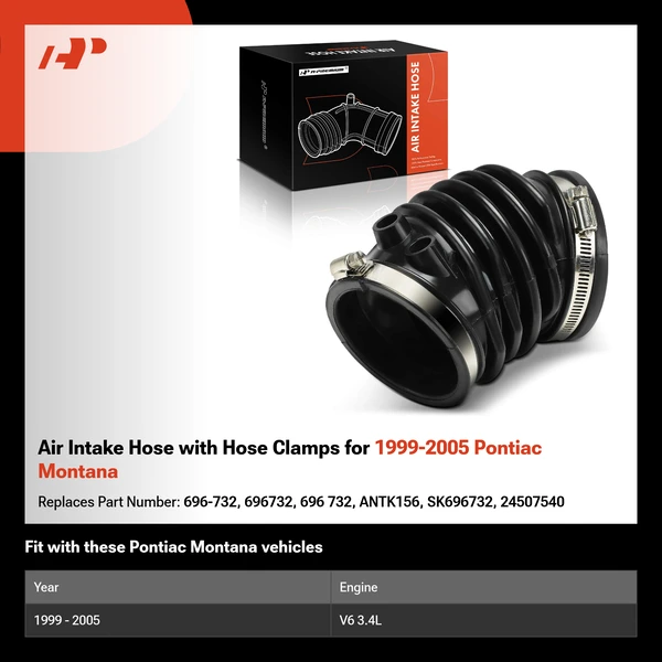 Air Intake Hose with Hose Clamps for 1999-2005 Pontiac Montana