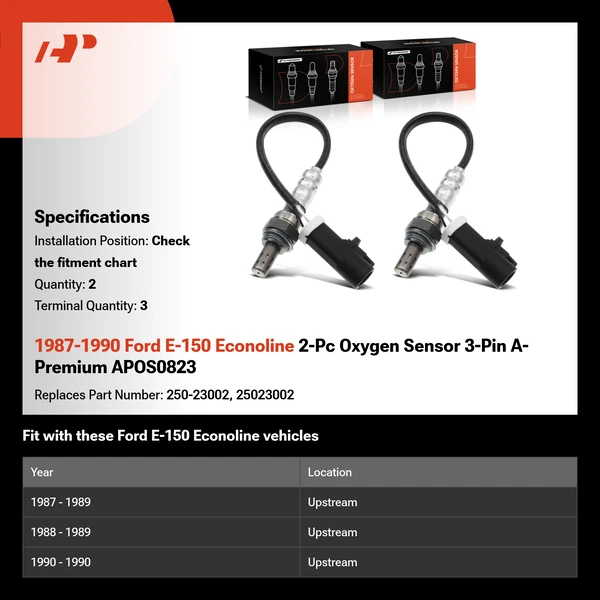 1987-1990 Ford E-150 Econoline 2-Pc Oxygen Sensor 3-Pin A-Premium APOS0823