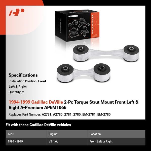 1994-1999 Cadillac DeVille 2-Pc Torque Strut Mount Front Left & Right A-Premium APEM1066