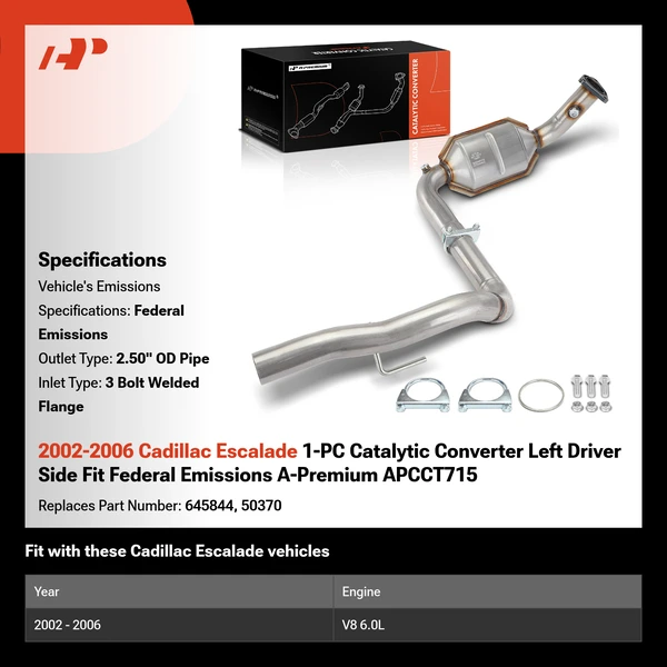 2002-2006 Cadillac Escalade 1-PC Catalytic Converter Left Driver Side Fit Federal Emissions A-Premium APCCT715