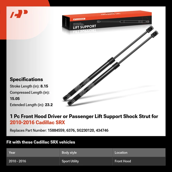 1 Pc Front Hood Driver or Passenger Lift Support Shock Strut for 2010-2016 Cadillac SRX
