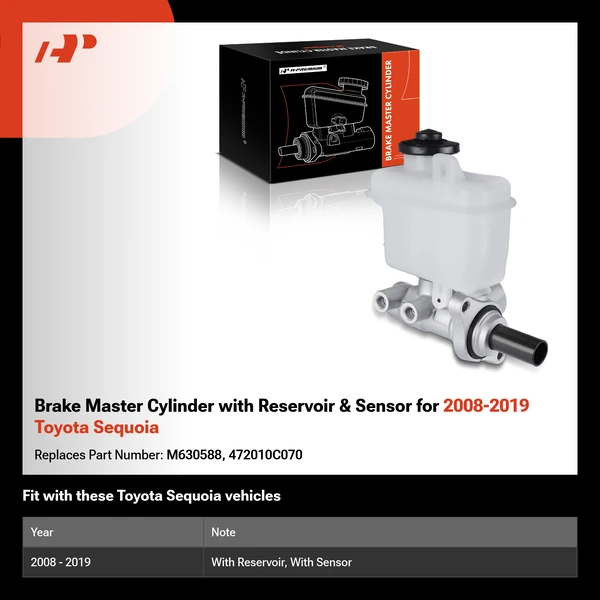 Brake Master Cylinder with Reservoir & Sensor for 2008-2019 Toyota Sequoia