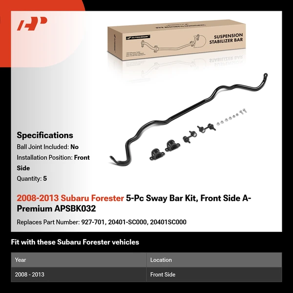 2008-2013 Subaru Forester 5-Pc Sway Bar Kit, Front Side A-Premium APSBK032