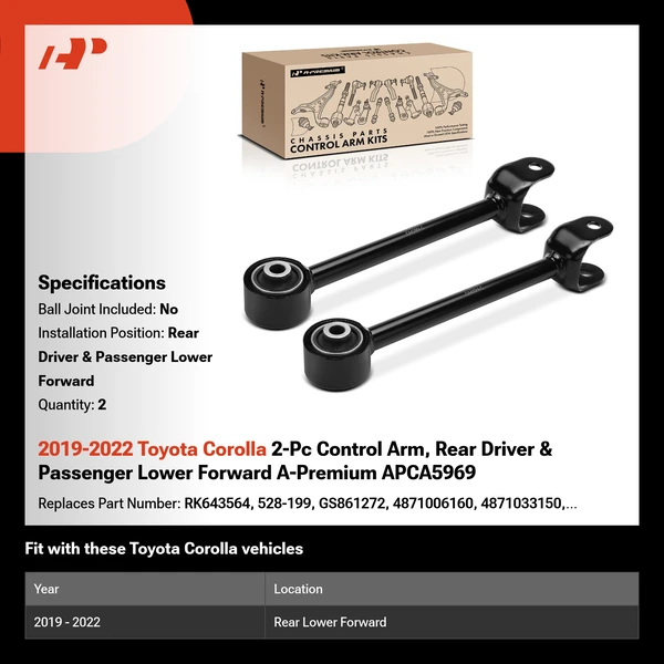 2019-2022 Toyota Corolla 2-Pc Control Arm, Rear Driver & Passenger Lower Forward A-Premium APCA5969