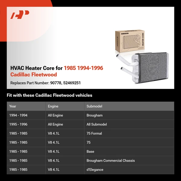 HVAC Heater Core for 1985 1994-1996 Cadillac Fleetwood