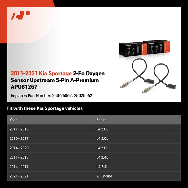 2011-2021 Kia Sportage 2-Pc Oxygen Sensor Upstream 5-Pin A-Premium APOS1257