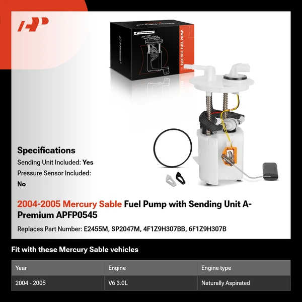 2004-2005 Mercury Sable Fuel Pump with Sending Unit A-Premium APFP0545