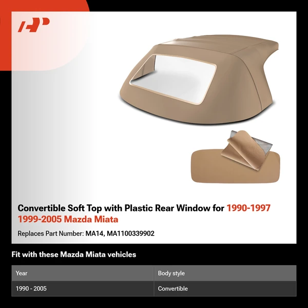 Convertible Soft Top with Plastic Rear Window for 1990-1997 1999-2005 Mazda Miata