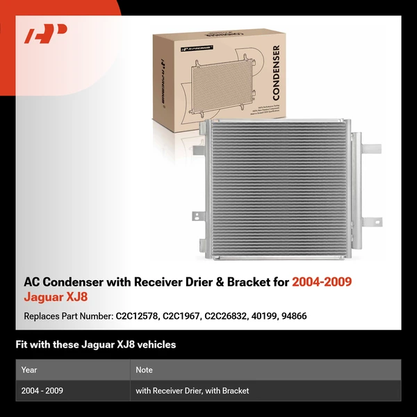 AC Condenser with Receiver Drier & Bracket for 2004-2009 Jaguar XJ8