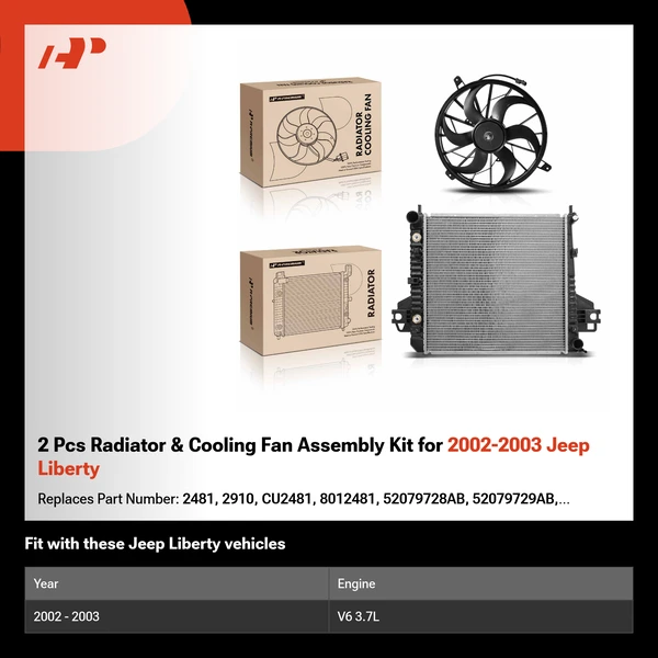 2 Pcs Radiator & Cooling Fan Assembly Kit for 2002-2003 Jeep Liberty