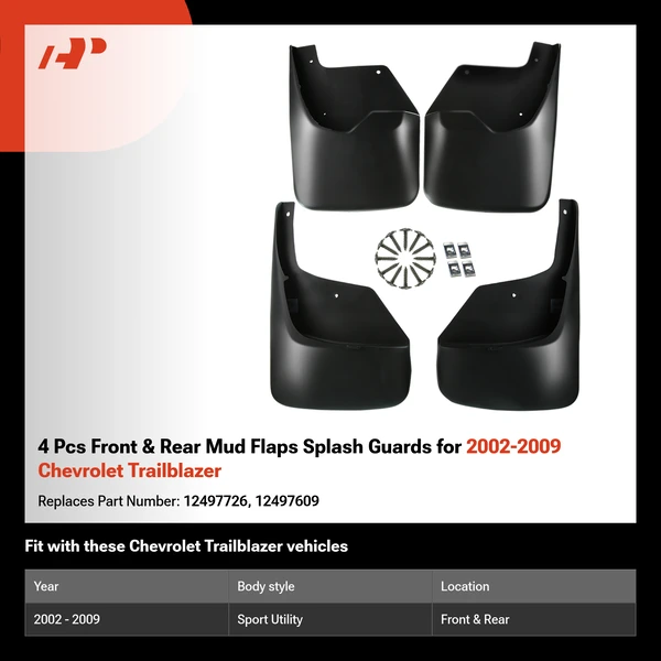 4 Pcs Front & Rear Mud Flaps Splash Guards for 2002-2009 Chevrolet Trailblazer
