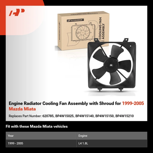 Engine Radiator Cooling Fan Assembly with Shroud for 1999-2005 Mazda Miata