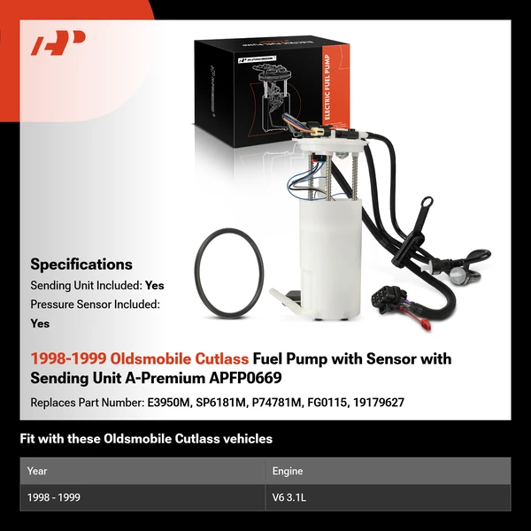 1998-1999 Oldsmobile Cutlass Fuel Pump with Sensor with Sending Unit A-Premium APFP0669