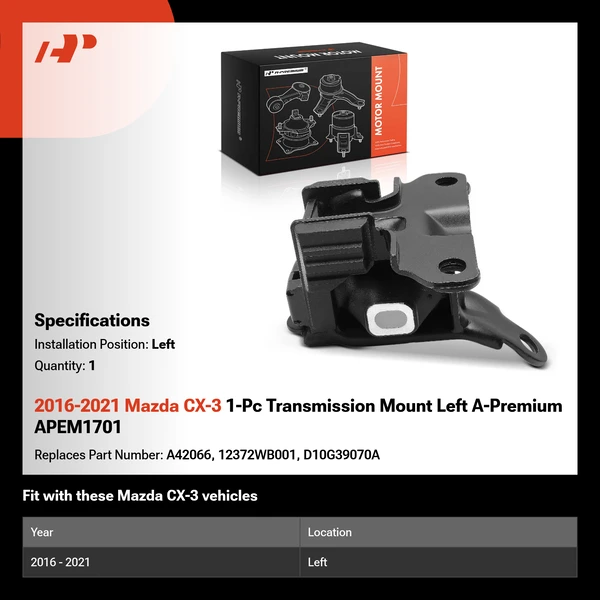 2016-2021 Mazda CX-3 1-Pc Transmission Mount Left A-Premium APEM1701