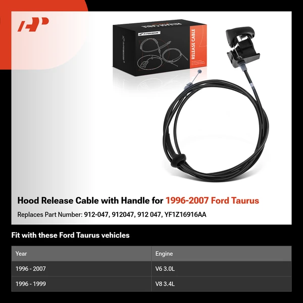Hood Release Cable with Handle for 1996-2007 Ford Taurus