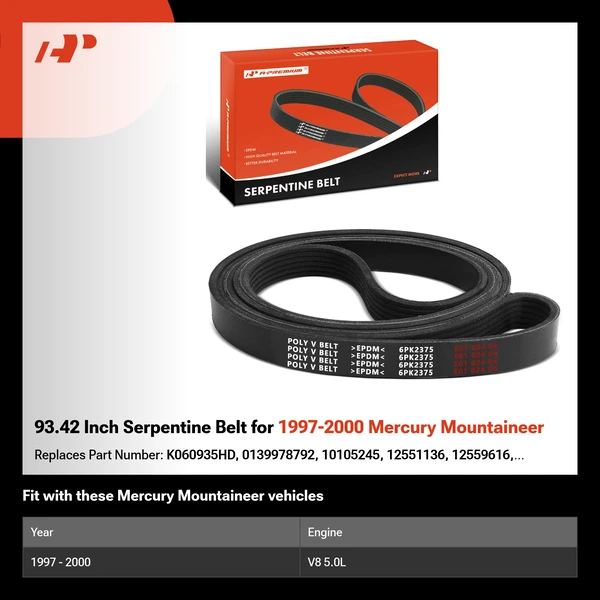 93.42 Inch Serpentine Belt for 1997-2000 Mercury Mountaineer