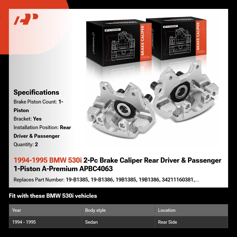1994-1995 BMW 530i 2-Pc Brake Caliper Rear Driver & Passenger 1-Piston A-Premium APBC4063