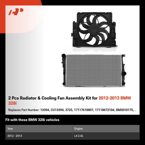 2 Pcs Radiator & Cooling Fan Assembly Kit for 2012-2013 BMW 328i