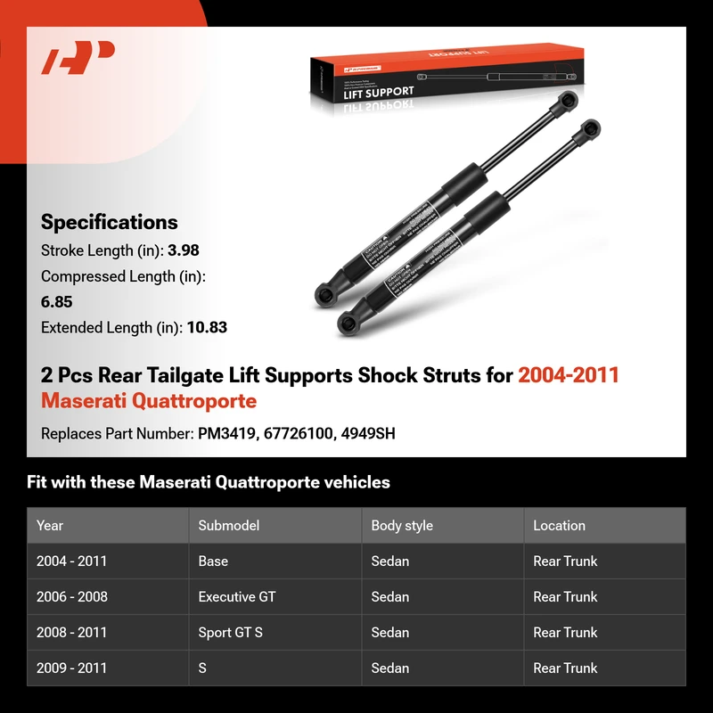 2 Pcs Rear Tailgate Lift Supports Shock Struts for 2004-2011 Maserati Quattroporte