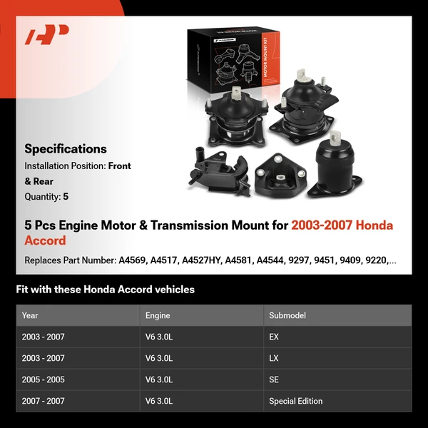 5 Pcs Engine Motor & Transmission Mount for 2003-2007 Honda Accord